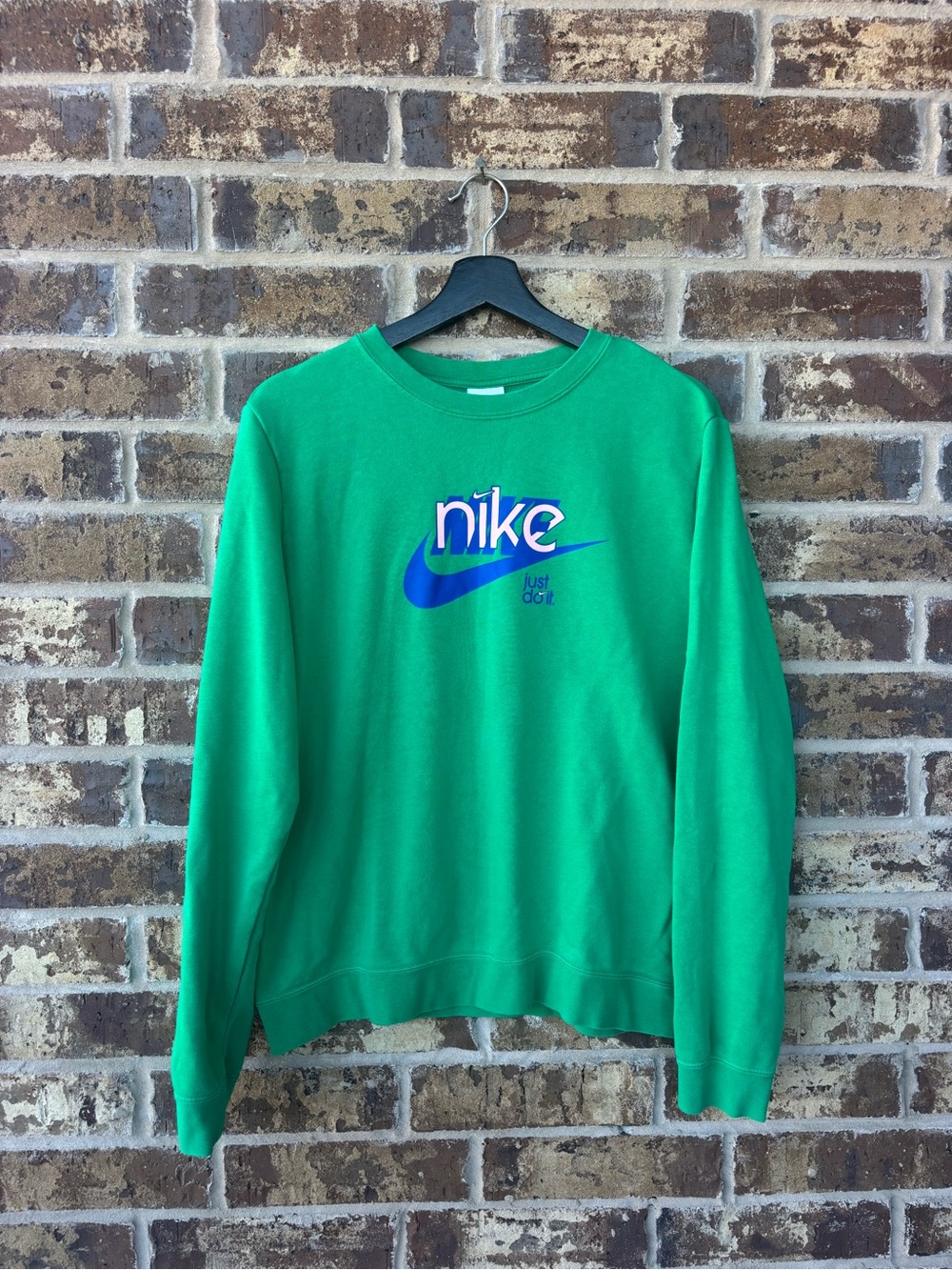 Nike Bright Green Crewneck Sweatshirt with Blue Logo